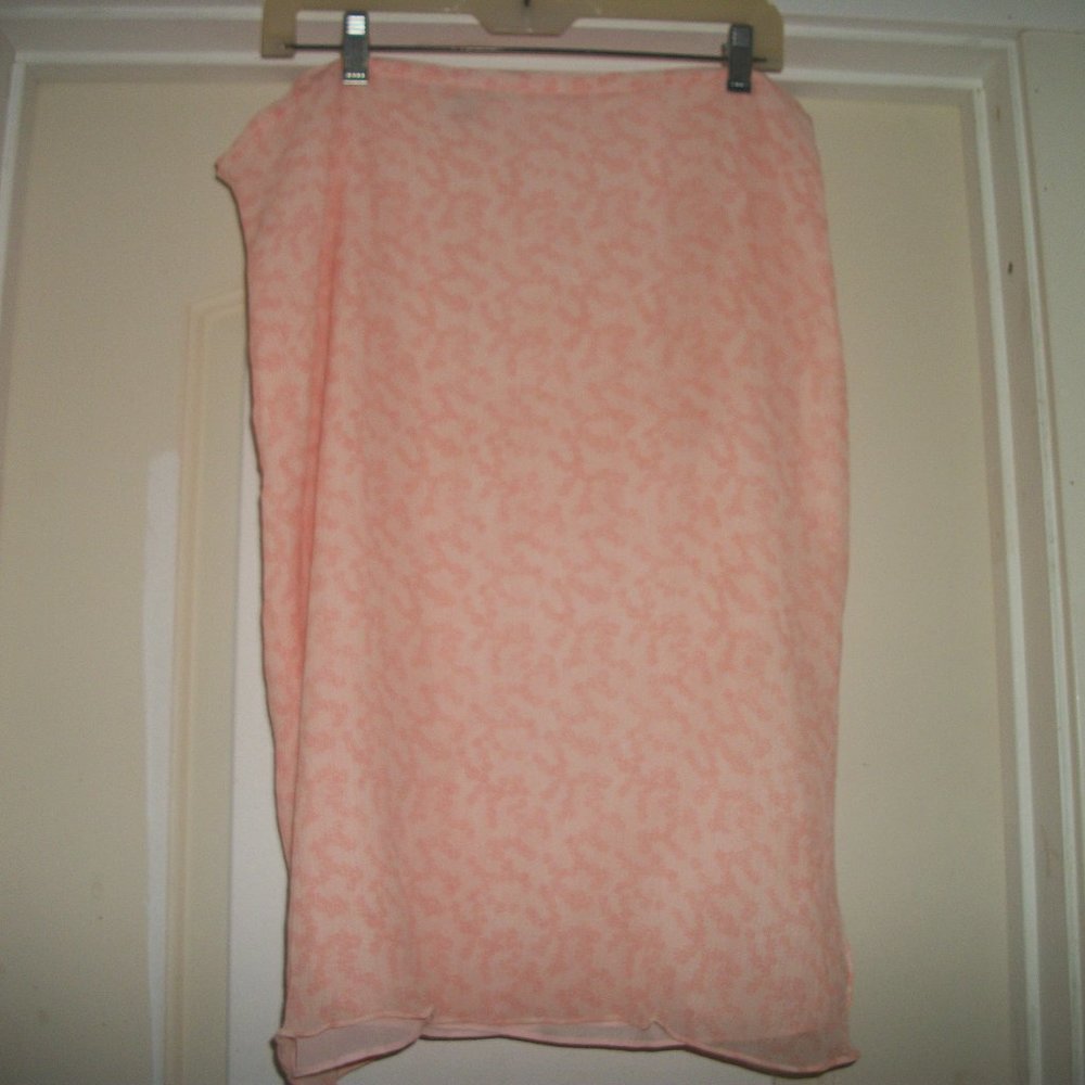 Y2K SLIP SEMI SHEER SKIRT PRETTY IN PEACH TEXTURED  SILK FLORALS SKIRT XLG